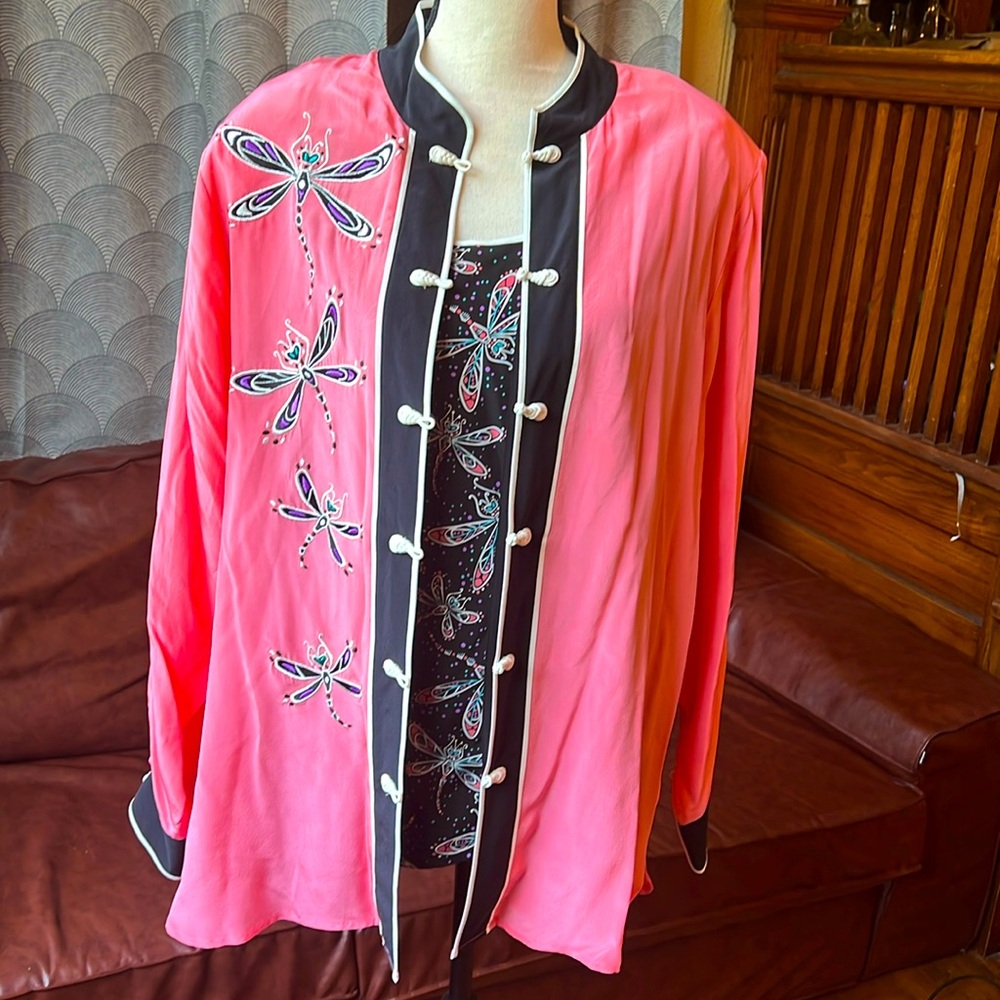 Silk Bob Mackie Wearable, art dragonfly tank and coverlet